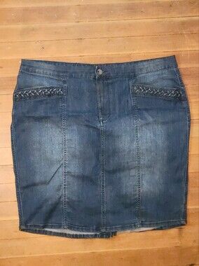Braided Pockets Stretch Denim Pencil Skirt